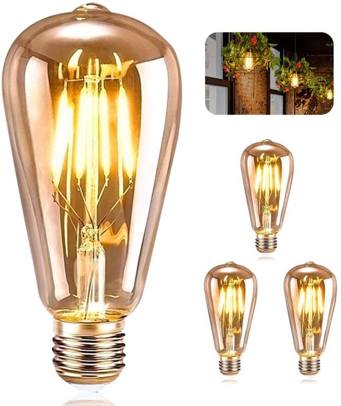 Beijiyi - LED-Edison-Glühbirne, E27, Vintage-Dekolampe, Retro-Antik, ST64, 4 w, LED-Filament, warmweiß, für Restaurant, ...