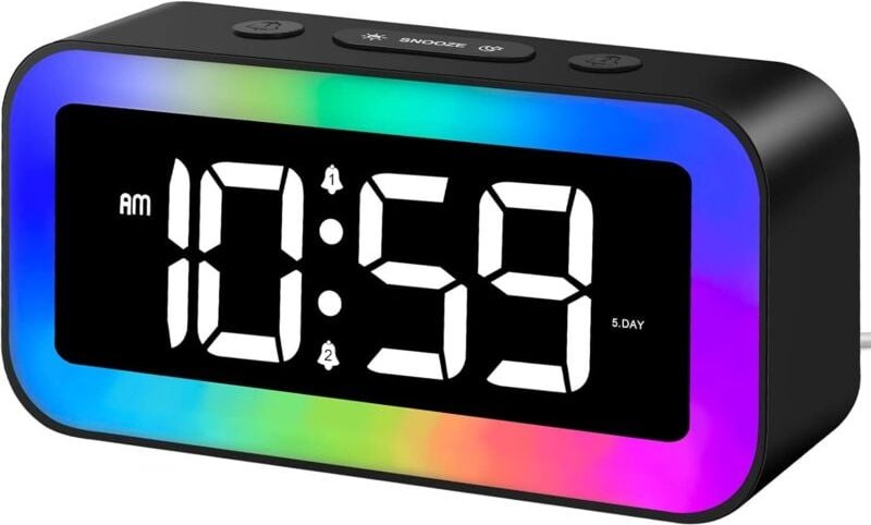 Digitaler Morgenwecker für Kinder, Jugendliche mit 7-Farben-Nachtlicht, LED-Digitaluhr, mit 2 Alarmmodi, einstellbare He...