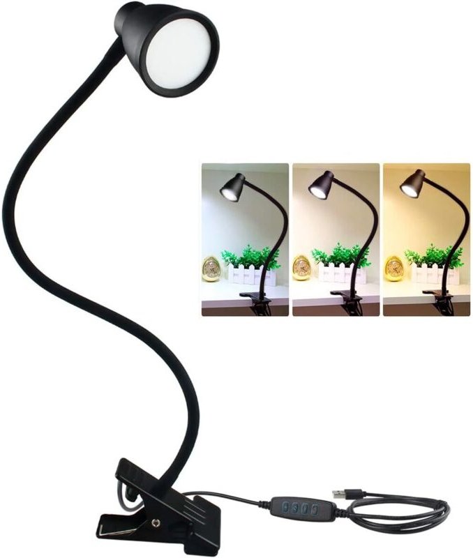 Lampe de lecture à LED, lampe à pince, 3 modes de couleur, 5 luminosités, lampe à pince pour table de chevet de bureau, ...