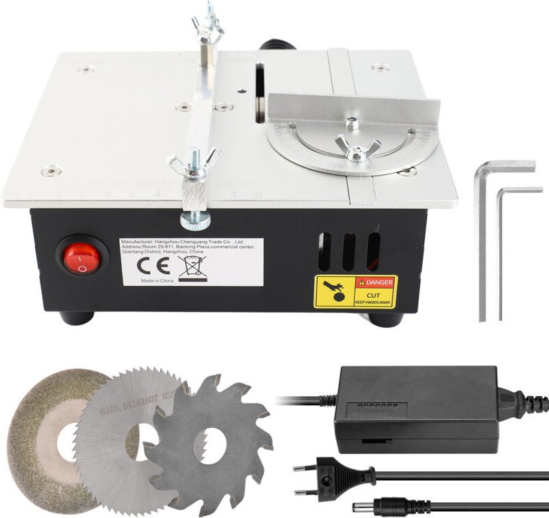 DEWIN Mini Tischkreissäge aus Aluminiumlegierung 7 Stufen Drehzahlregelung mit Winkelschieber und transparentem Schutzsc...