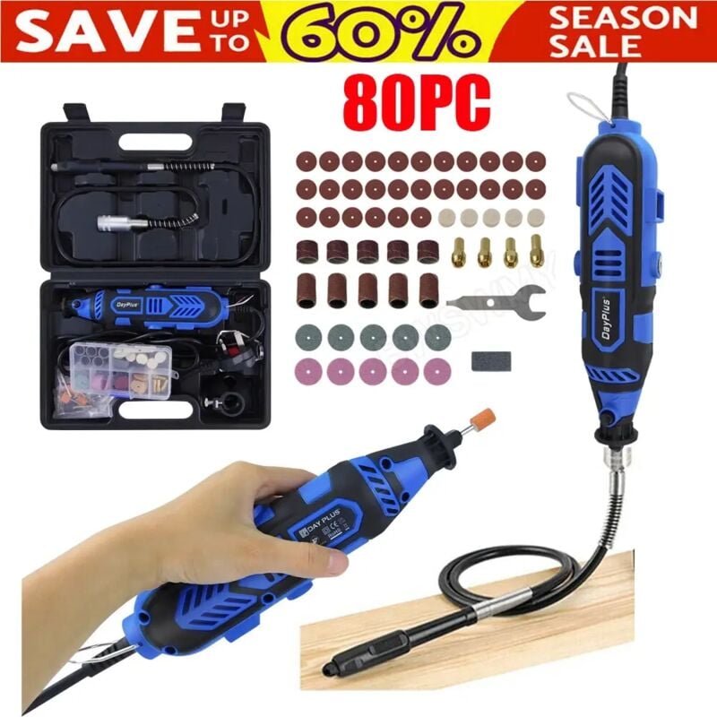 Day Plus - Mini Schleifer Multischleifer Set Schleifmaschine Gravur Graviergerät 80tlg Neu