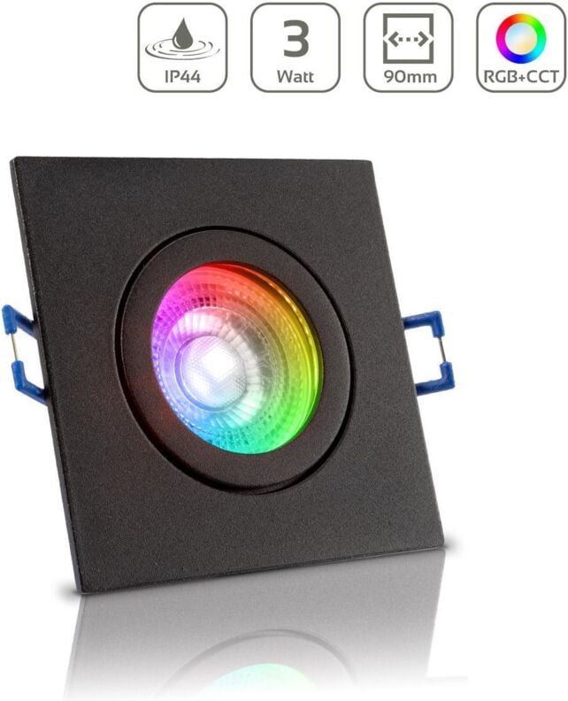 Einbauspot IP44 eckig - Farbe: Schwarz - LED Leuchtmittel: GU10 5W RGB+CCT