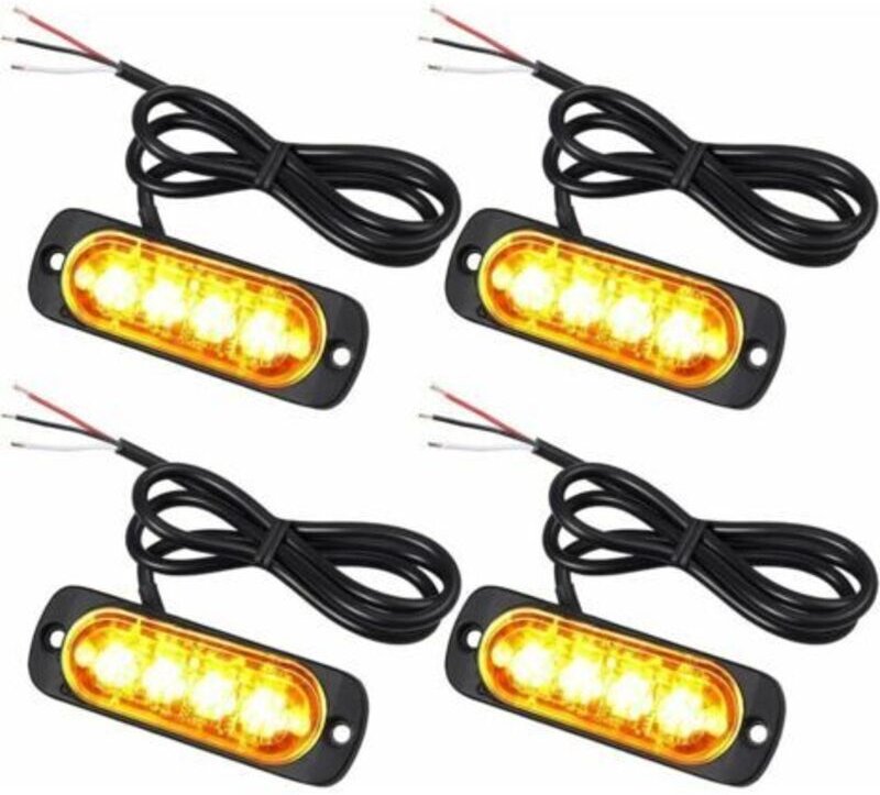 4 x 4 LED-Eindringlichter, 12/24 V, orangefarbene LED-Blinklichter, Notfall-Warnleuchte, Stroboskop-Blinklicht, automati...