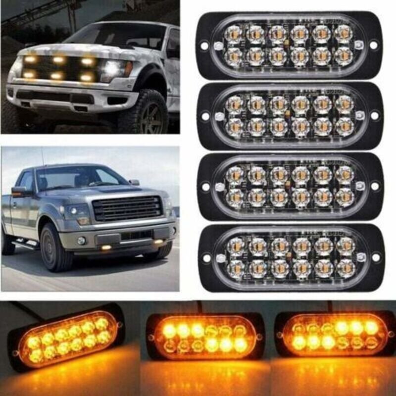 12 LED Auto-Blitzwarnleuchte – 12V-24V Fahrzeug-Lichtleiste – Sicherheits-Blinkleuchte für Autos, Nutzfahrzeuge, Boote, ...