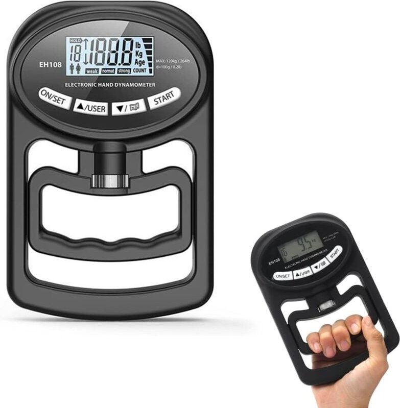 Tragbarer digitaler Kraftmesser, 120 kg, Handdynamometer, Griffstärkenmesser, digitaler Dynamometer, Schwarz, 120 kg