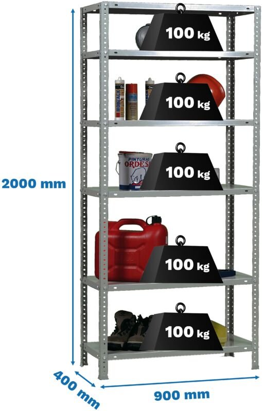 Simonrack Metallregal silber 6 Regale 2000x900x400 mm