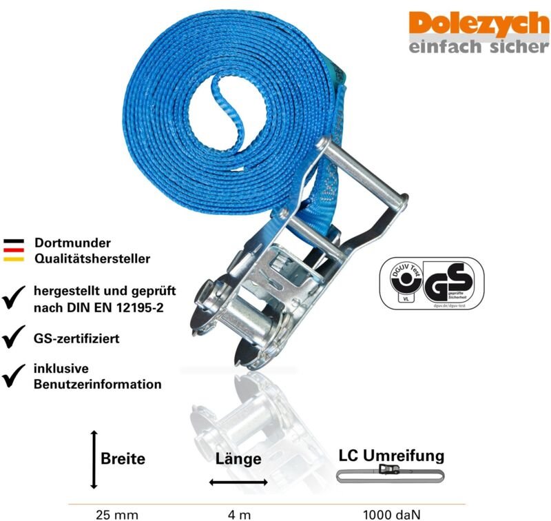 Dolezych - 42251001 Zurrgurt din en 12195-2 Länge 4 m Breite 25 mm mit Ratsche lc