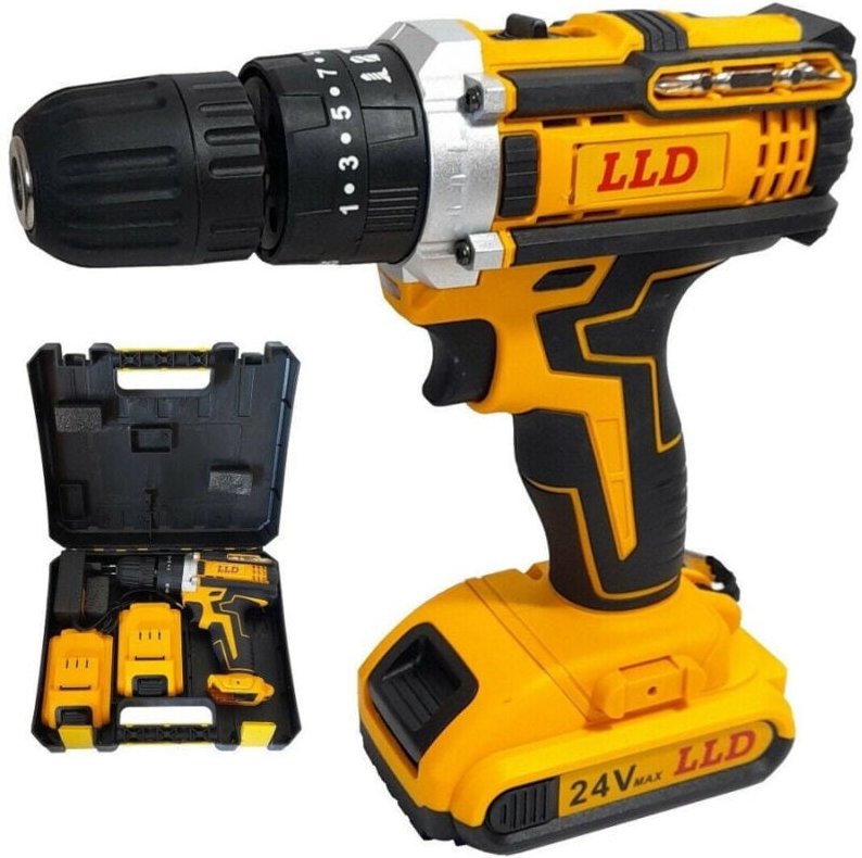 Trade Shop Traesio - Trade Shop - 24V lithium-schlagbohrschrauber mit zwei akkus + koffer DW24I -