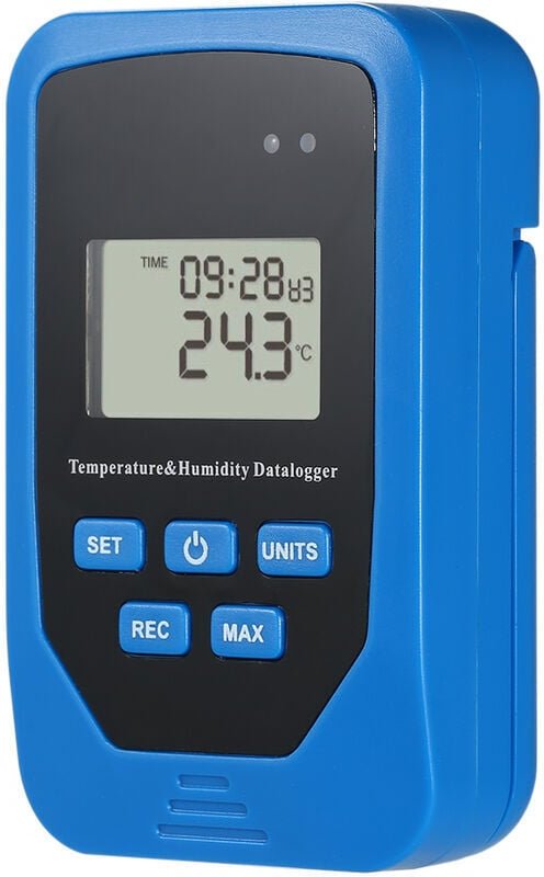 Temperatur- und FeuchtigkeitsrekorderBlaues elektronisches Thermometer und HygrometerGratis Batterie
