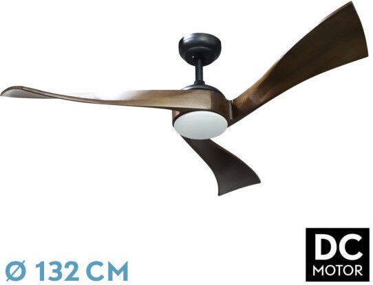 Abrila - Ventilator dc janubi Schwarz mit drei Eichenblättern 6 einstellbare Geschwindigkeiten 3 Temperaturen of Licht m...