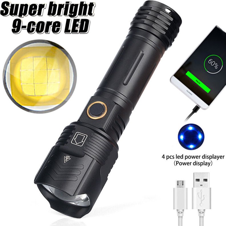 Ugreat - 12000 Lumen wiederaufladbare XHP100 LED-Taschenlampe, superstark, zoombar, taktische Taschenlampe, 5 Modi, Hand...
