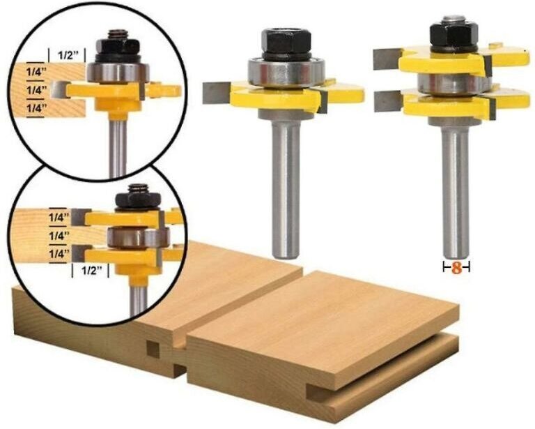 Nut- und Federmesser-Set, sortiertes Nut- und Federmesser-Set mit 8-mm-Schaft, 3-schneidiges T-Messer für Heimwerker-Hol...