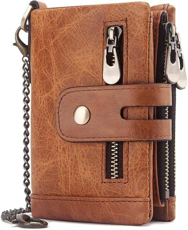 Zweifach faltbares Münzportemonnaie mit Reißverschluss (Braun B) - Fei Yu