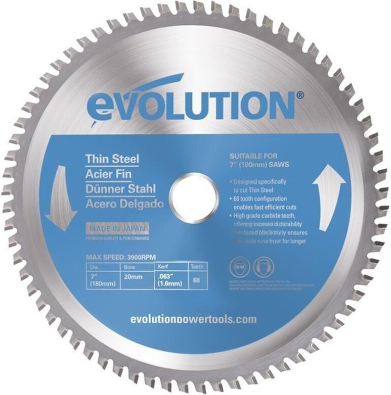 Evolution TCT Dünnstahl-Sägeblatt 180mm / 68t für Kreissägen