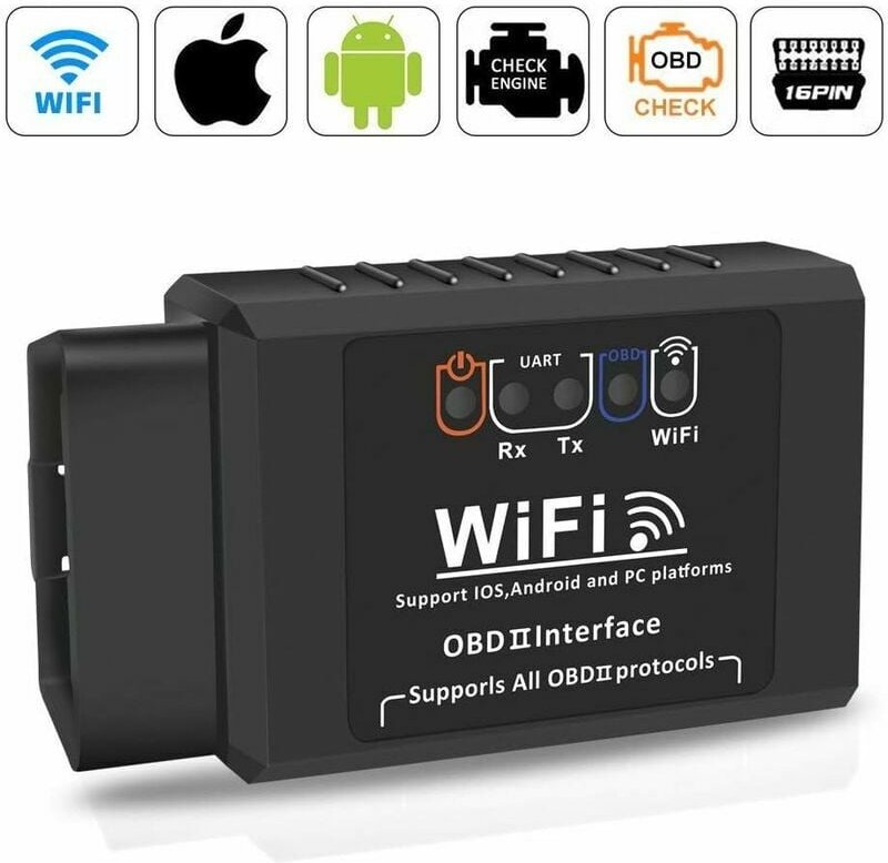 WAY - OBD2 Auto-Diagnosekoffer, Auto-Diagnose-WiFi-Buchse, OBD-Adapter, Multimarken-Fehlercode-Scanner, elm327, Motorsys...