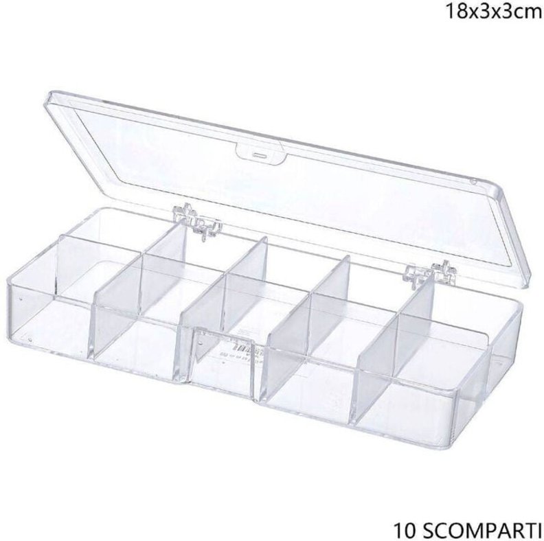 Trade Shop - Aufbewahrungsbox mit 10 Fächern, praktischer Behälter, Boxgröße 18 x 3 x 3 cm -
