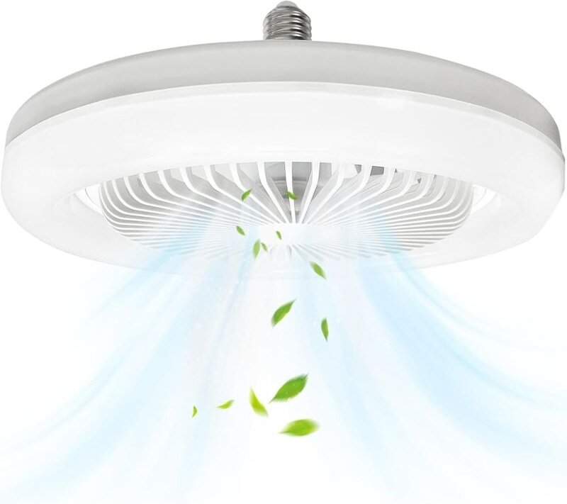 Geschlossener Deckenventilator mit Licht, E27 30W Lampe Leiser Deckenventilator, 3 Betriebsmodi, Tragbarer Wandventilato...