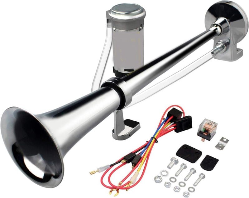 12 V 150 dB Drucklufthupe, 45 cm Chrom-Zink-Lufthupe mit Einzeltrompete für LKWs mit Kompressor für alle 12 V-Fahrzeuge,...