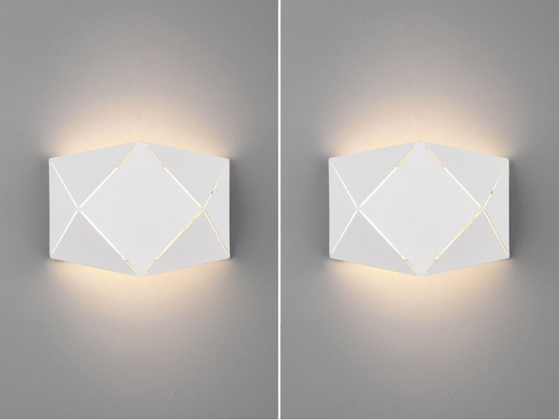 Kleine geometrische led Wandlampen 2er set mit Lasercut Muster, Breite 18cm