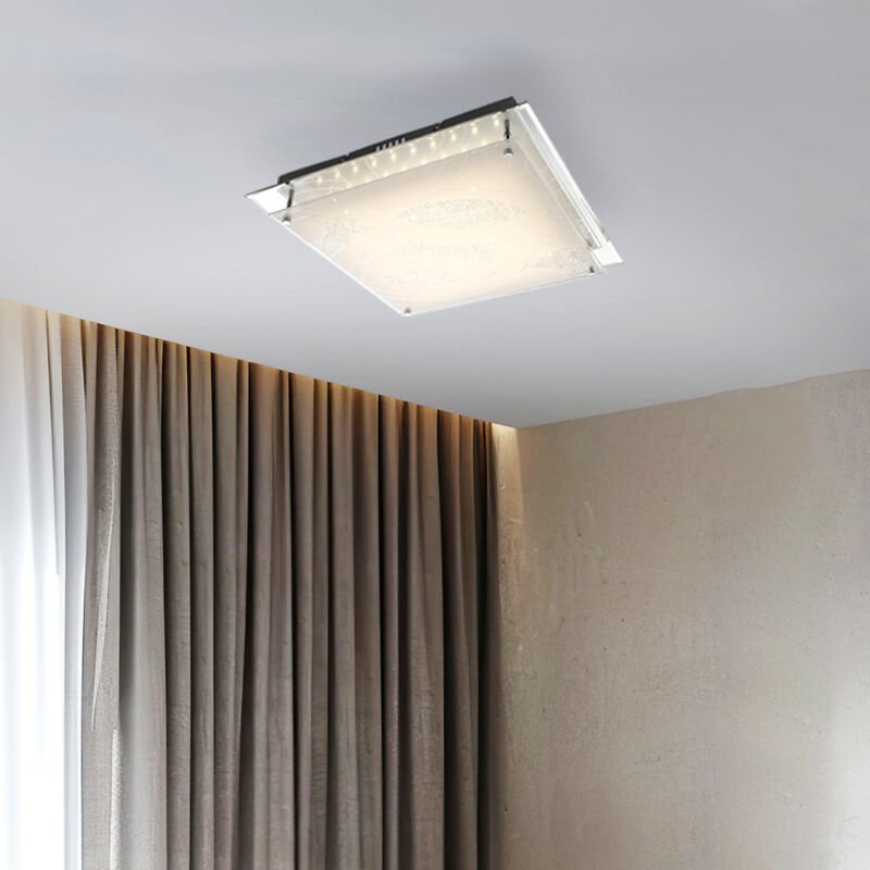 Deckenleuchte Schlafzimmerlampe Leuchte Wohnzimmerlampe Glasleuchte Esszimmer, Chrom Glas satiniert Dekor eckig, 1x led ...