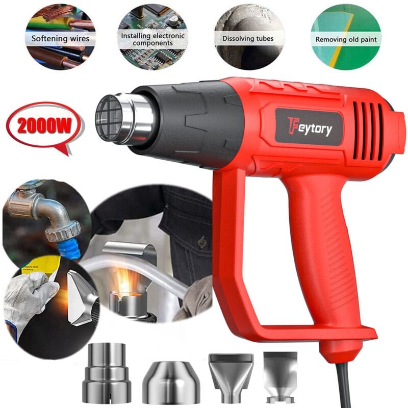 Dayplus - Heißluftpistole Heißluftfön Heißluftgebläse Heißluftgerät 2000W 240V Mit 4 Düsen