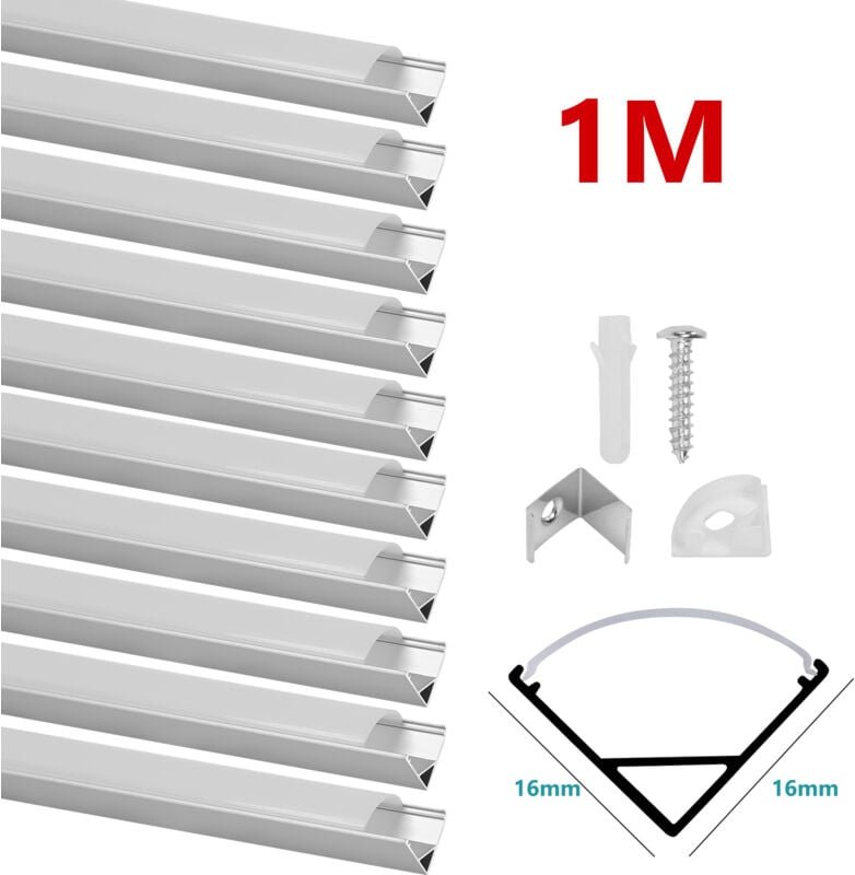 Thumbnail - VINGO 10x1m LED Alu Profil Aluminium Profil Schiene LED Leiste LED Kanal für LED Strip Profil Modelle V-form