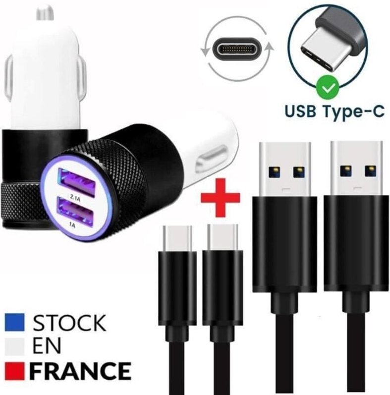 Auto-Ladegerät - Cubot - A30 - Ultra-schnell - 2 USB-Anschlüsse - 2 USB-C-Kabel - Schwarz