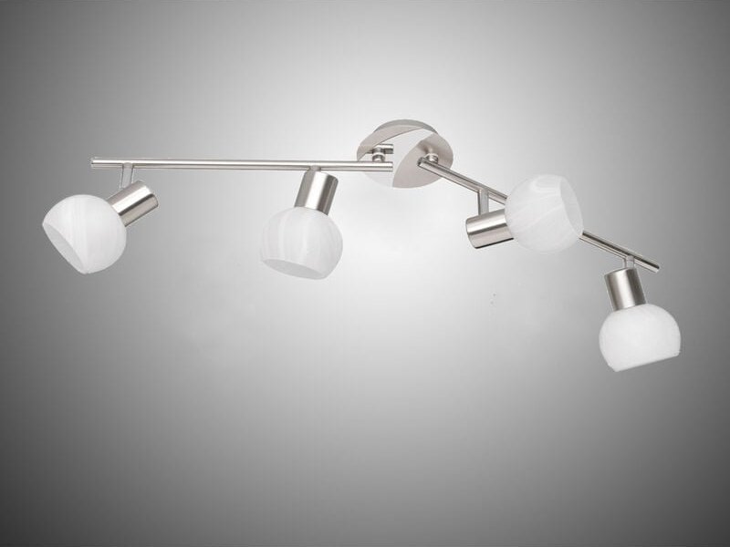 Meinewunschleuchte - led Deckenstrahler 4-flammig Silber Chrom & Glas Alabaster, Breite 69cm