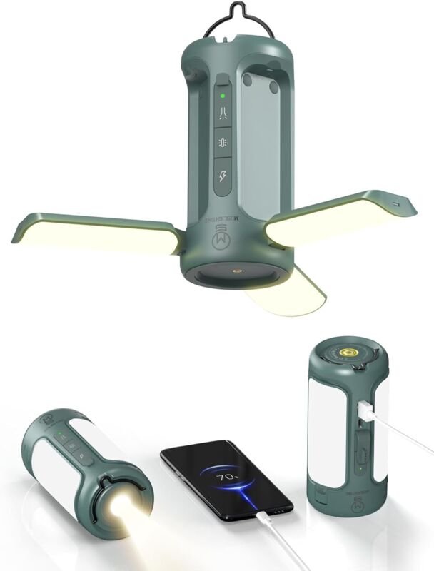 Faltbare wiederaufladbare Campinglaterne, 10000 mAh Powerbank, tragbare Taschenlampe, IP54 wasserdicht, 6,35 mm Schrauba...