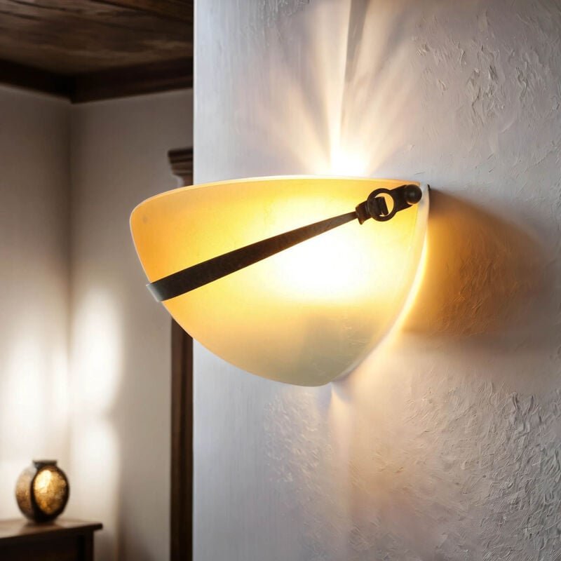Licht-erlebnisse - Wandleuchte Glas Rustikal b: 32 cm Halbrund Schale in Orange Bronze Wandlampe Flur Treppe
