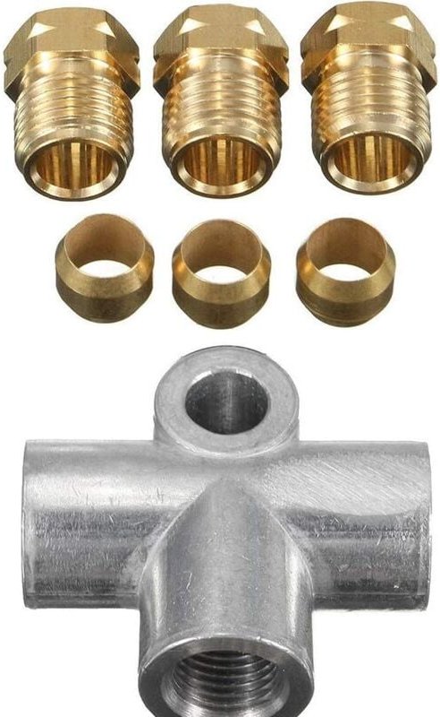 Ersandy - 3-Wege-T-Stück-Bremsschlauch mit 3 M10-Außenmuttern, Kupfer, kurz, metrisch