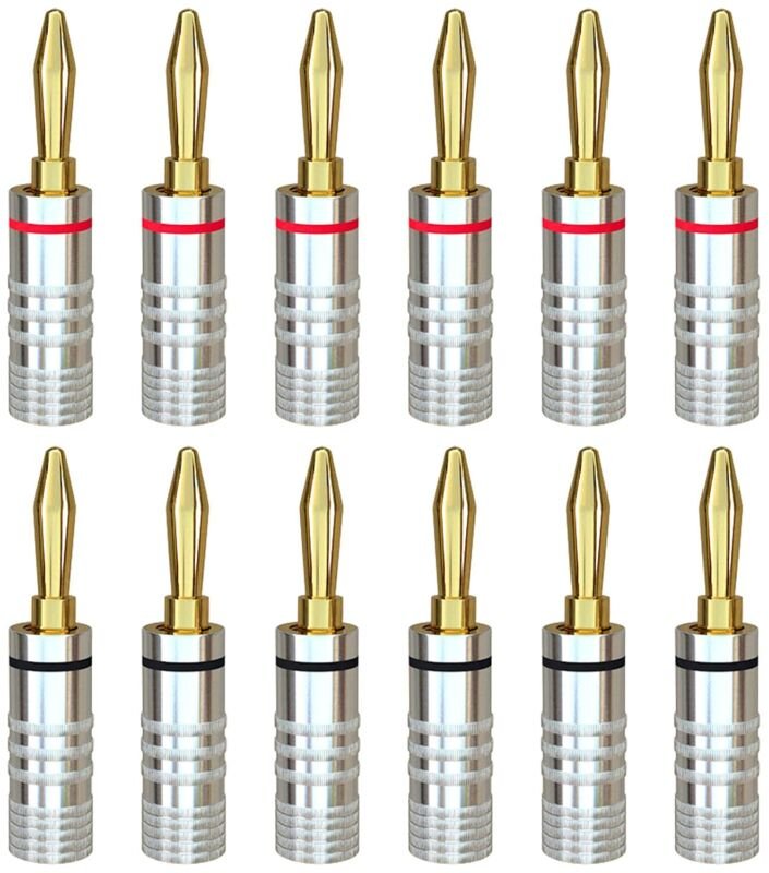 Dolaso - Bananenstecker, 6 Paar, 24 Karat vergoldet, Schraubverschluss, Audio-Lautsprecheranschlüsse für Lautsprecherkab...