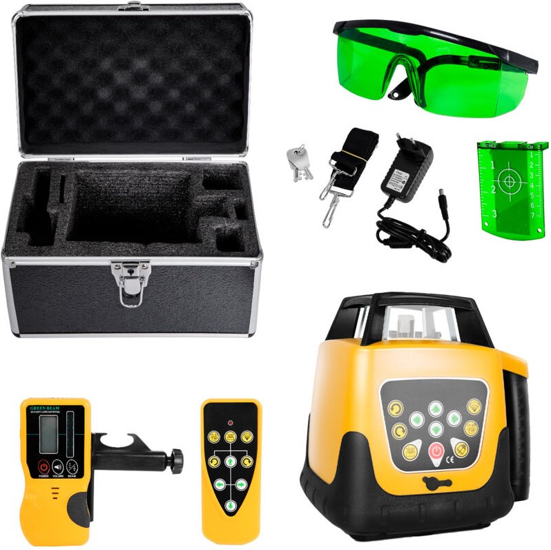 Mophorn Rotationslaser-Wasserwaagen-Set mit Stativ und Messlatte, grüner Laserstrahl, Reichweite bis 500 m, einstellbare...