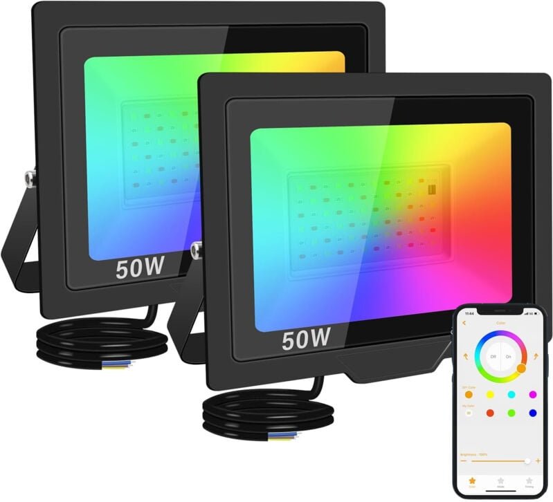 2PCS 50W rgbcw LED-Flutlicht für den Außenbereich mit Außen- und Innenanwendung, mehrfarbiges 4-Modi-Flutlichtlicht, Neo...