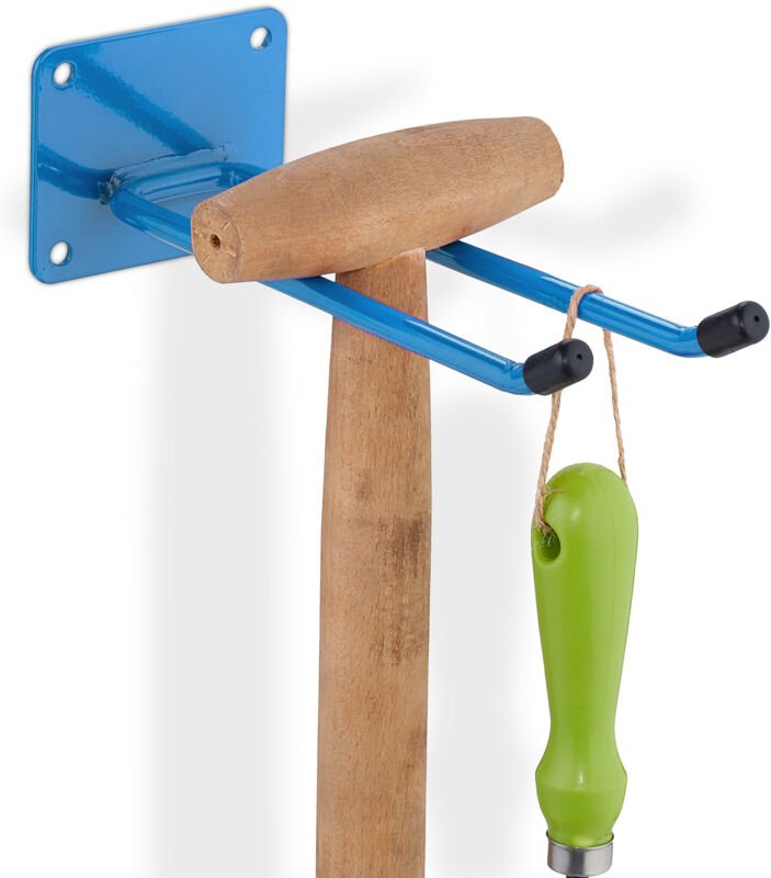 Relaxdays - 2 x Gerätehalter Wand, Länge 24 cm, Doppelhaken, Wandhaken Garage, Werkstatt & Keller, Besenhalter Stahl, Ha...