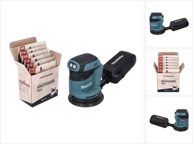 Makita dbo 180 z Akku Exzenterschleifer 18 v 125 mm + Toolbrothers turtle Schleifpapier Set - ohne Akku, ohne Ladegerät,...