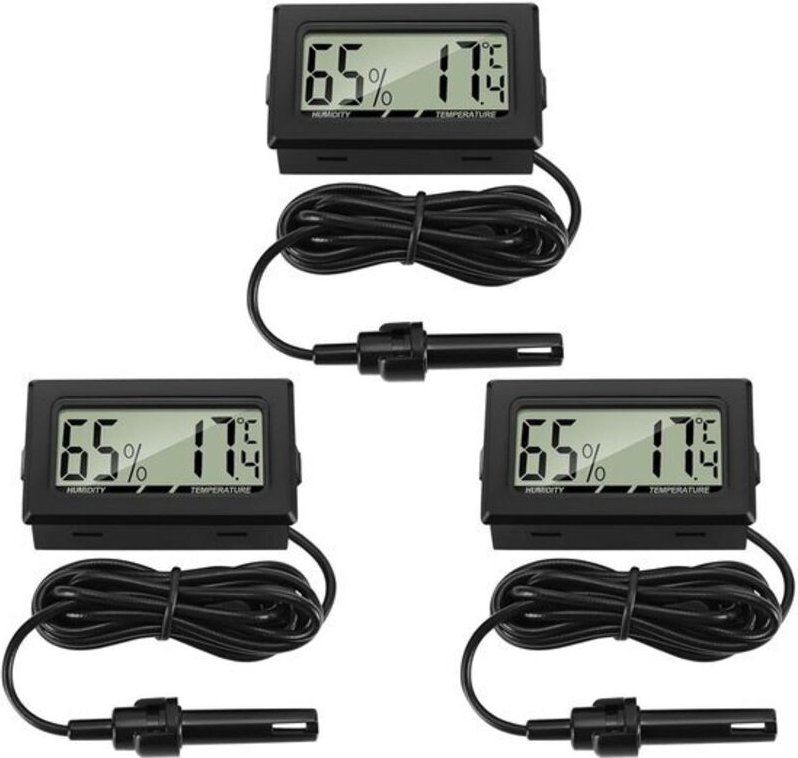 Thlevel 3er-Pack Mini-LCD-Digitalthermometer und -hygrometer mit externem Sensor für Kühlschrank, Gefrierschrank und Aqu...