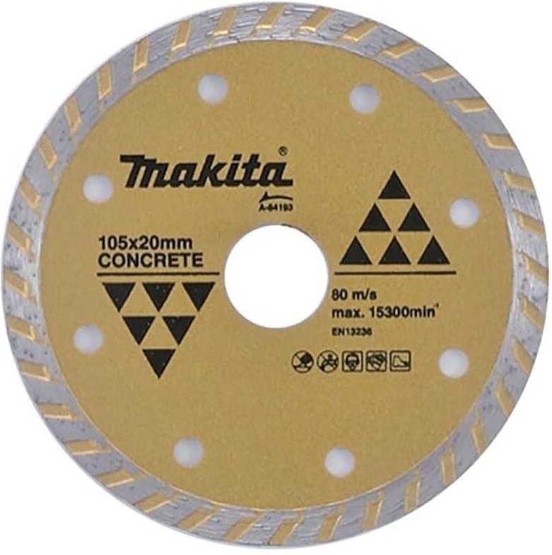 Makita - Modell 84143, Diamantscheibe turbo 115 mm, ideal zum Schneiden von Beton, Zement, Marmor und Keramik, Trockensc...