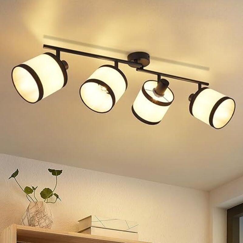 Deckenstrahler 4-flammig Deckenspot Schwarz led Deckenleuchte E14 Vintage Spotlight Stoff schwenkbar 350° für Schlafzimm...