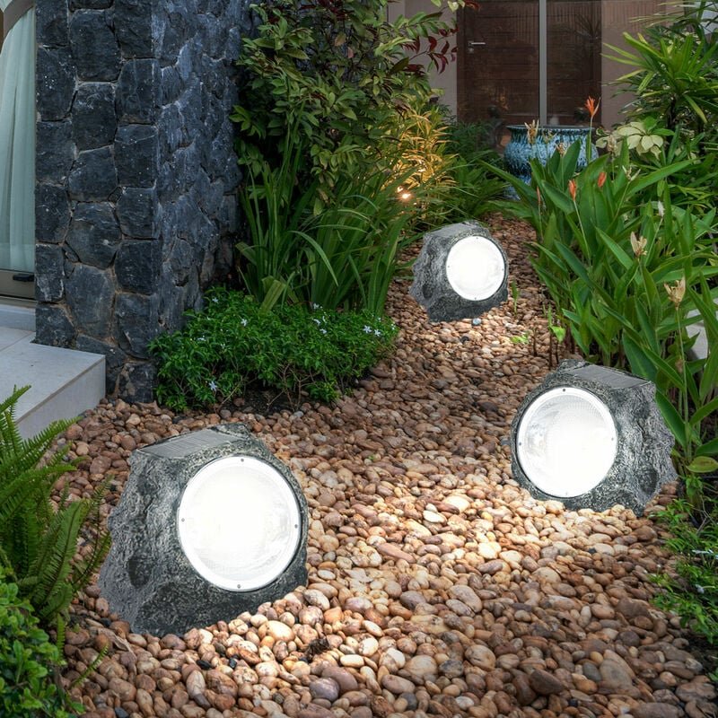 Gartendeko Lampen Steinoptik Solarlampen für Außen Garten led Terrassen Dekoration Solar, Kunststoff grau, 2x led 3000K,...