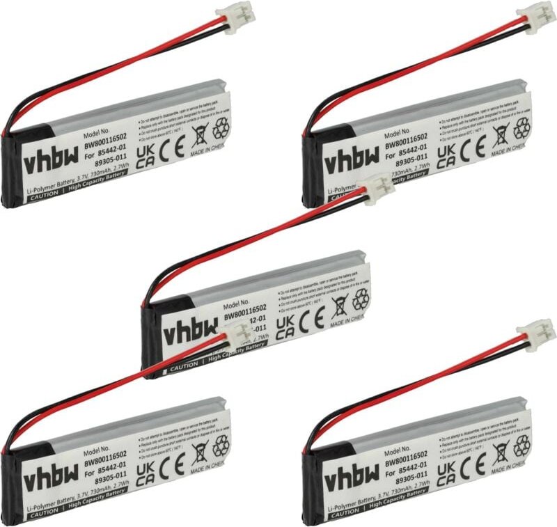 Vhbw - 5x Akku Ersatz für Plantronics 85442-01, 89305-011 für Lautsprecher Boxen Speaker (730 mAh, 3,7 v, Li-Polymer)