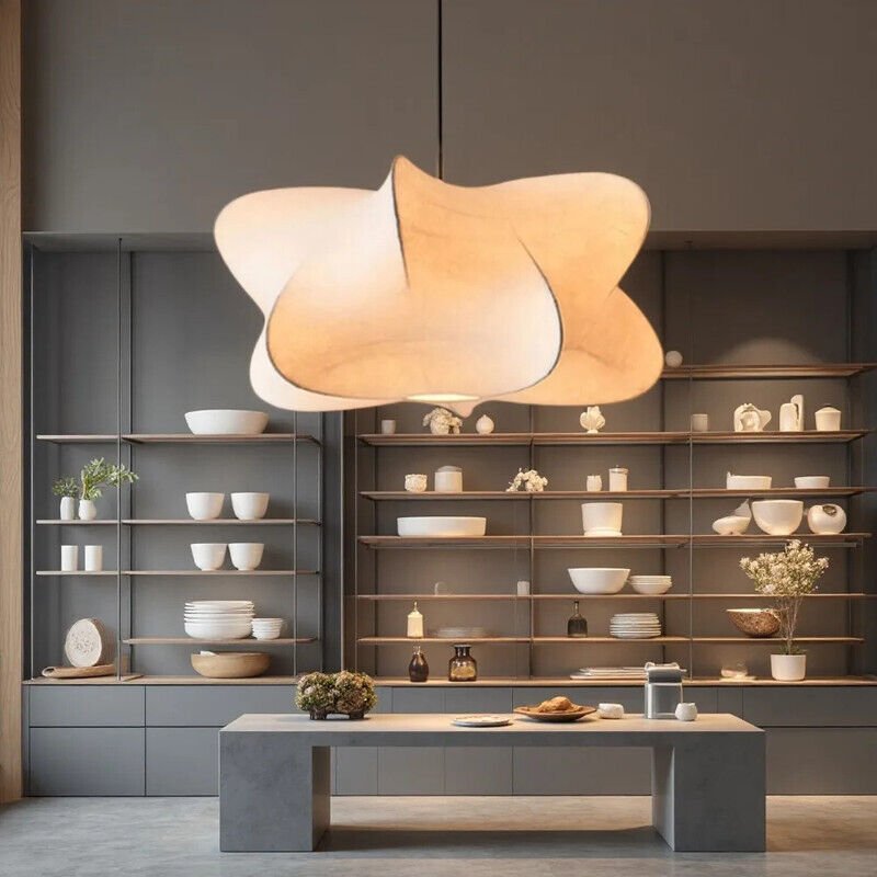 Weiße Seiden-Pendelleuchte Ø60 cm – Moderne Leuchte für die Inneneinrichtung, Esszimmer oder Schlafzimmer, E27