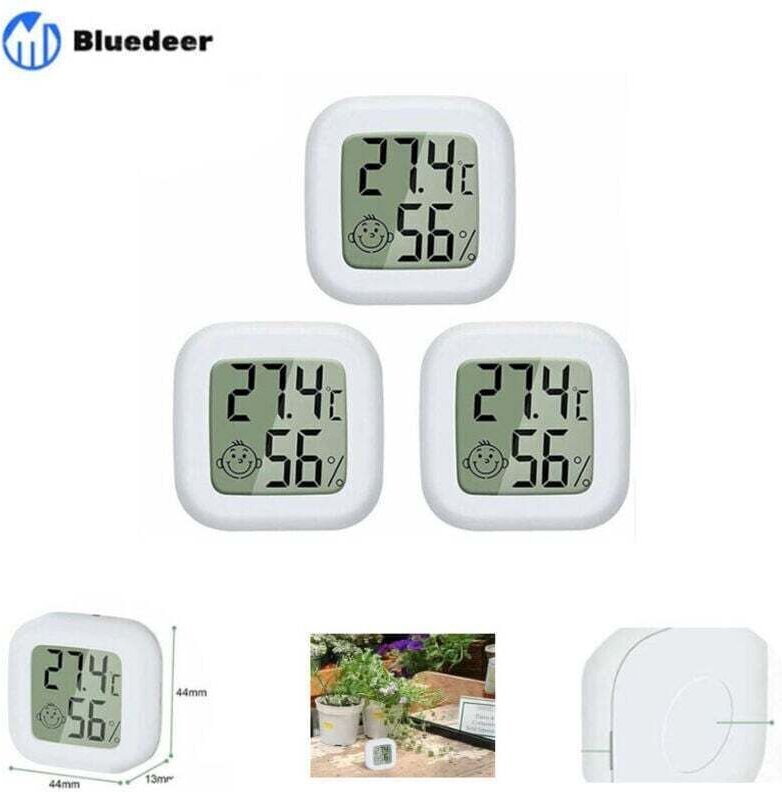 Set mit 3 Mini-Digital-LCD-Thermometer-Hygrometern – Misst Temperatur (-50 °C bis 70 °C) und Luftfeuchtigkeit (10 % bis ...