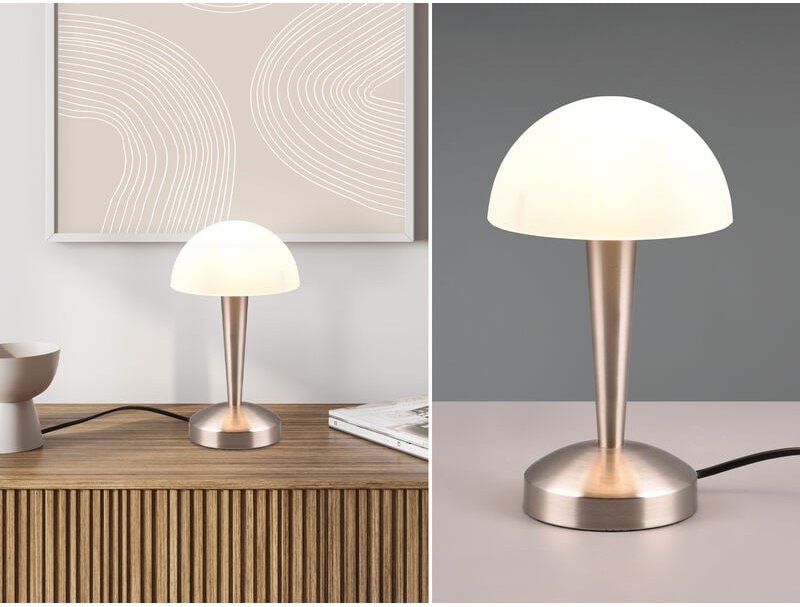 Reality Leuchten - led Tischleuchte canaria mit Glasschirm Touchfunktion Silber, Höhe 26cm