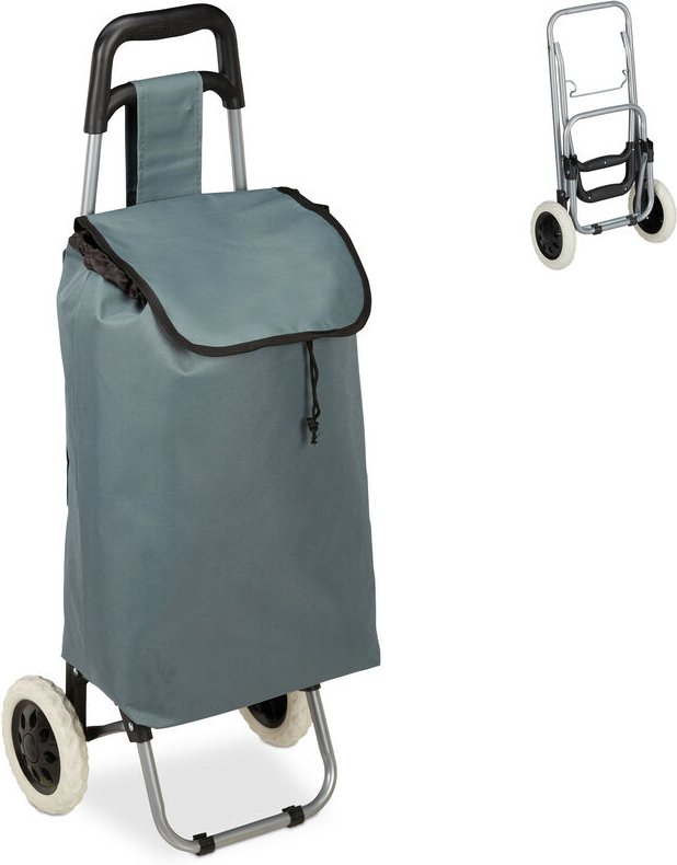 Thumbnail - Relaxdays - Einkaufstrolley, klappbar, 25 l Einkaufstasche mit Rollen, bis 10 kg belastbar, hbt: 91 x 40 x 30 cm, grau