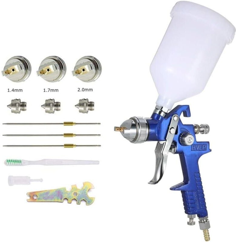 Professionelle HVLP-Farbspritzpistole, Farbspritzsystem mit Schwerkraftzufuhr, 3 Düsen, 1,4 mm, 1,7 mm, 2,0 mm, 600-ccm-...