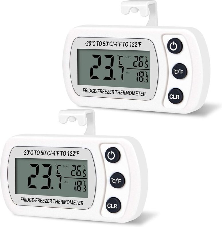 Odipie - 2-teiliges Thermometer, digitale Kühlschrank-Gefrierschrank-Temperatur -20 bis 50 °c, leicht ablesbares LCD-Dis...
