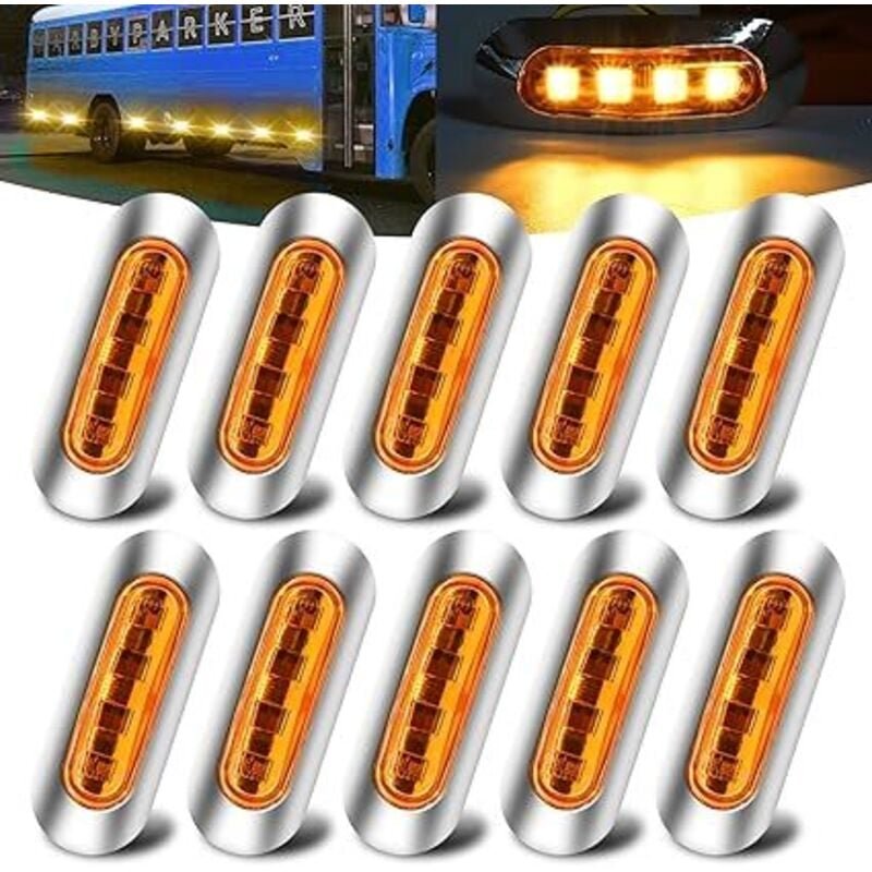 10 Stück Ambra Seitenmarkierungsleuchten, LED-Seitenmarkierungsleuchten dc 12 V–24 v, wasserdichte Positionsanzeige mit ...