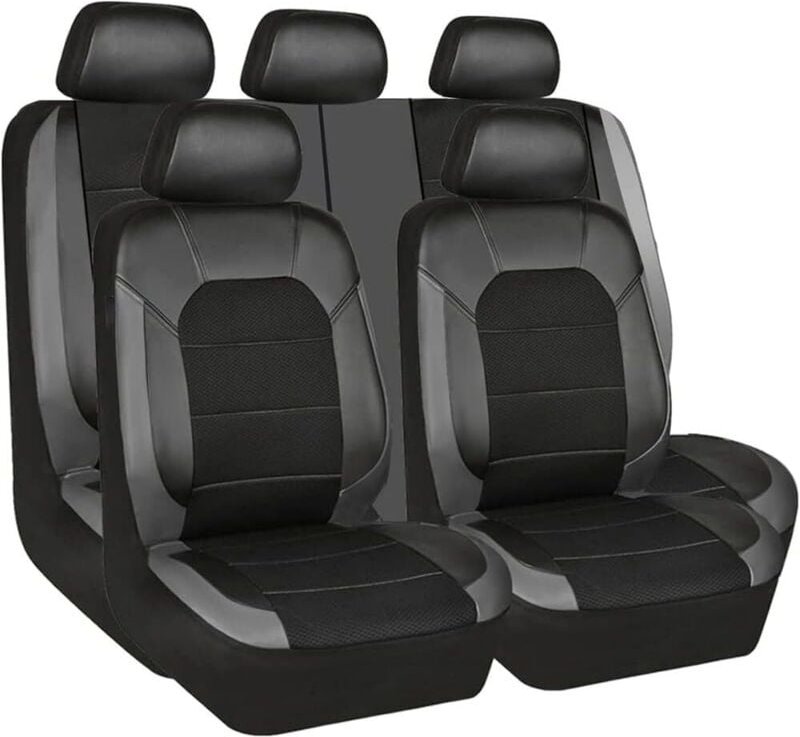 Autositzbezüge-Set, Vorder- und Hintersitzkissen, atmungsaktives PU-Leder, Komplettschutz-Set, Zubehör, Schwarzgrau