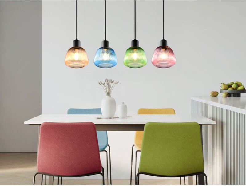 Pendelleuchte quenya mit Glasschirmen Bunt 4-flammig, Breite 90cm